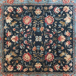 Vintage Charm Hand Tufted Area Rug featuring an intricate floral design with vibrant colors, perfect for adding elegance to dining rooms or living rooms. This square wool rug adds a touch of vintage charm, ideal as a dining room area rug or an area rug for living rooms.