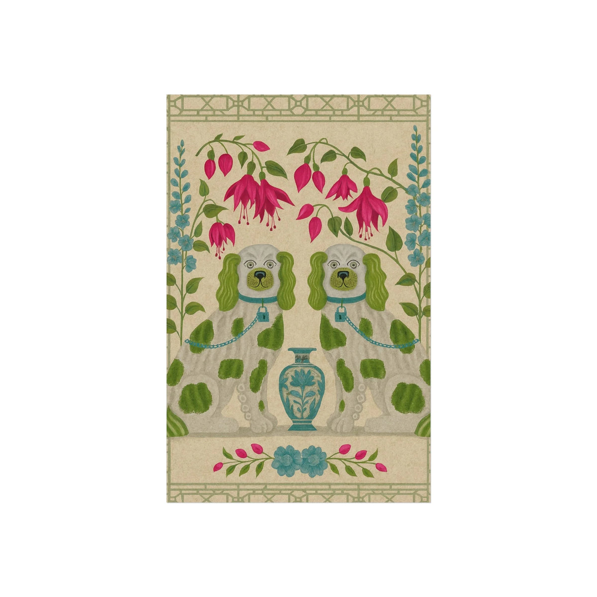 Vintage Chinoiserie Foo Dogs Fine Art Poster - MAIA HOMES