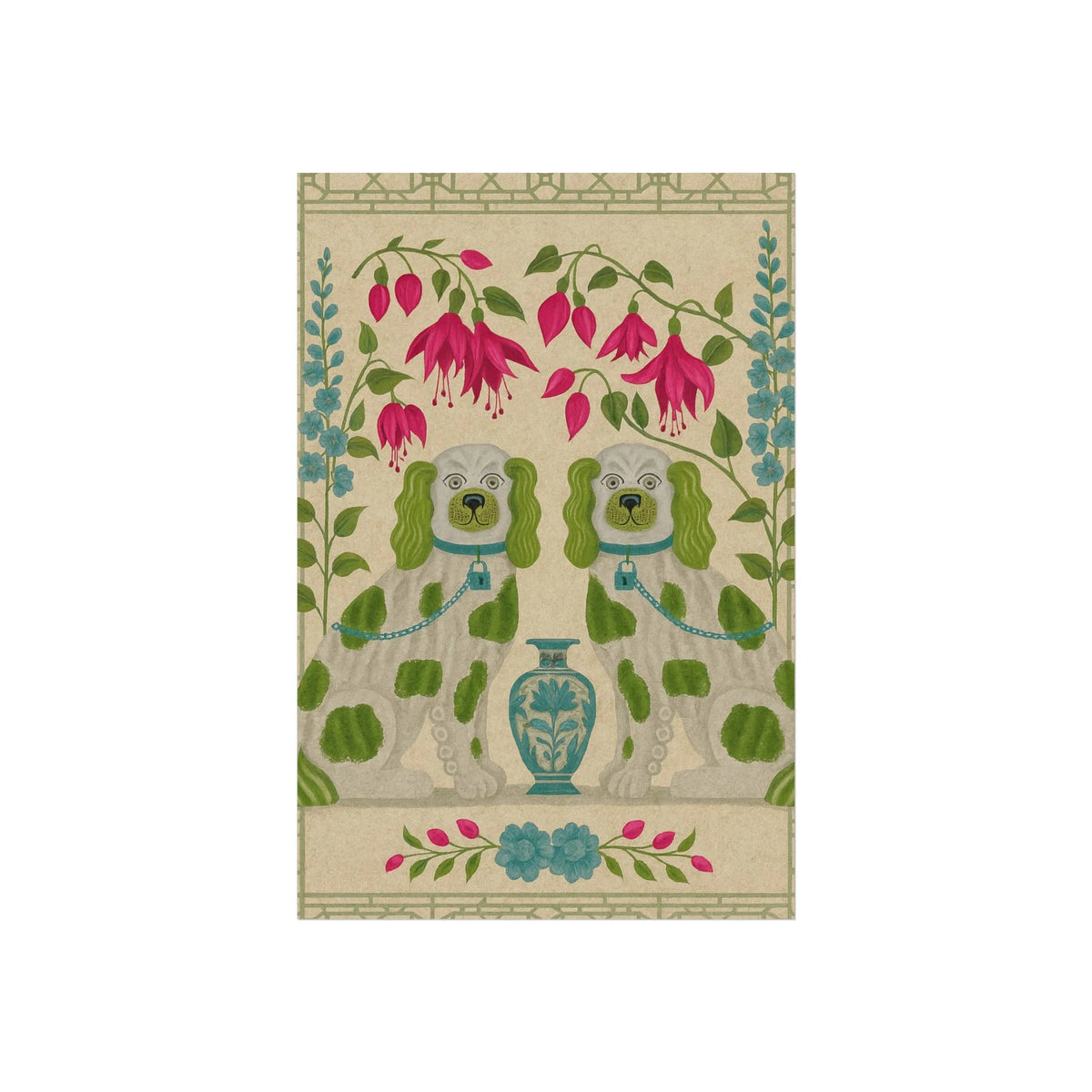 Vintage Chinoiserie Foo Dogs Fine Art Poster - MAIA HOMES