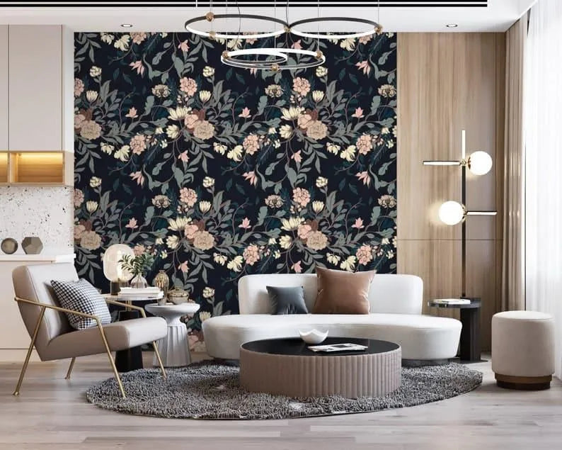 Vintage Exotic Flowers on Dark Wallpaper