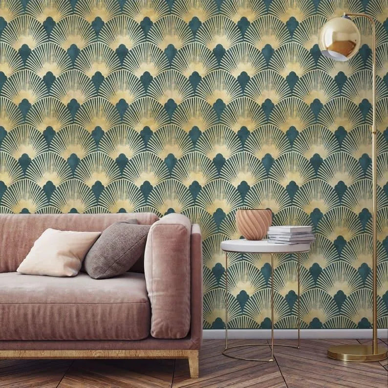 Vintage Gold Art Deco Fans Wallpaper