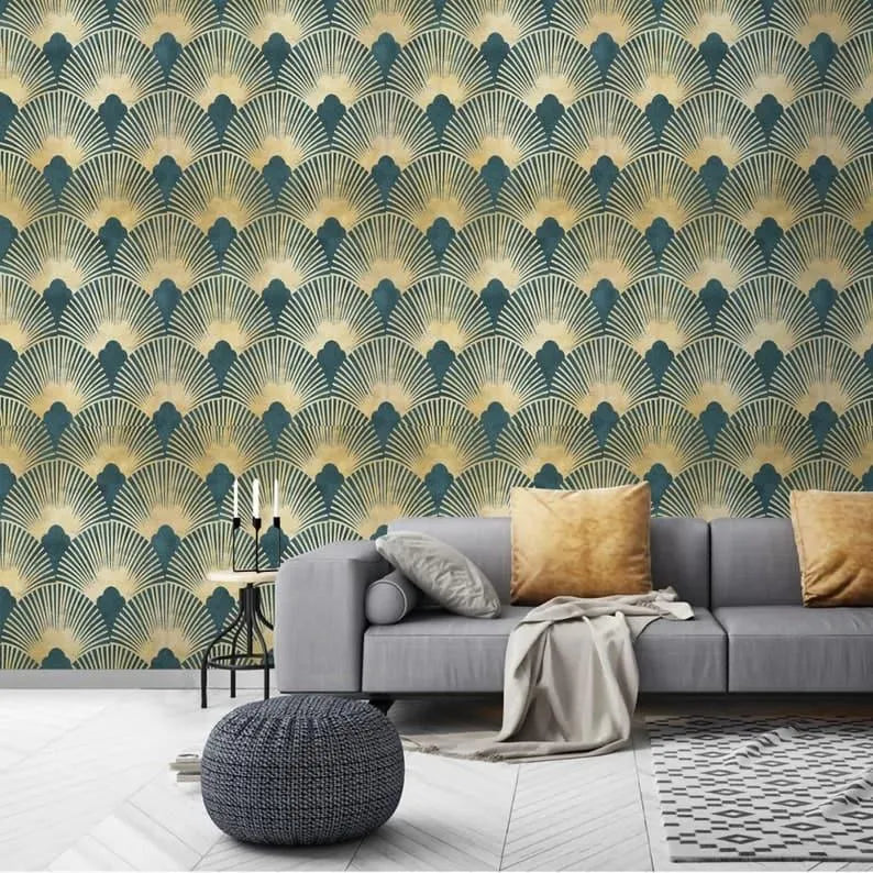 Vintage Gold Art Deco Fans Wallpaper