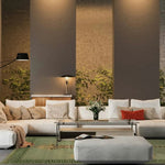 Elegant living room featuring a Vintage Green Hand Knotted Tiger Wool Rug, ideal for bedroom area rugs. The wool rug adds a touch of sophistication to the space, complementing the neutral-toned furniture and modern decor. Perfect for a bedroom or office setting, the rug enhances the cozy ambiance.