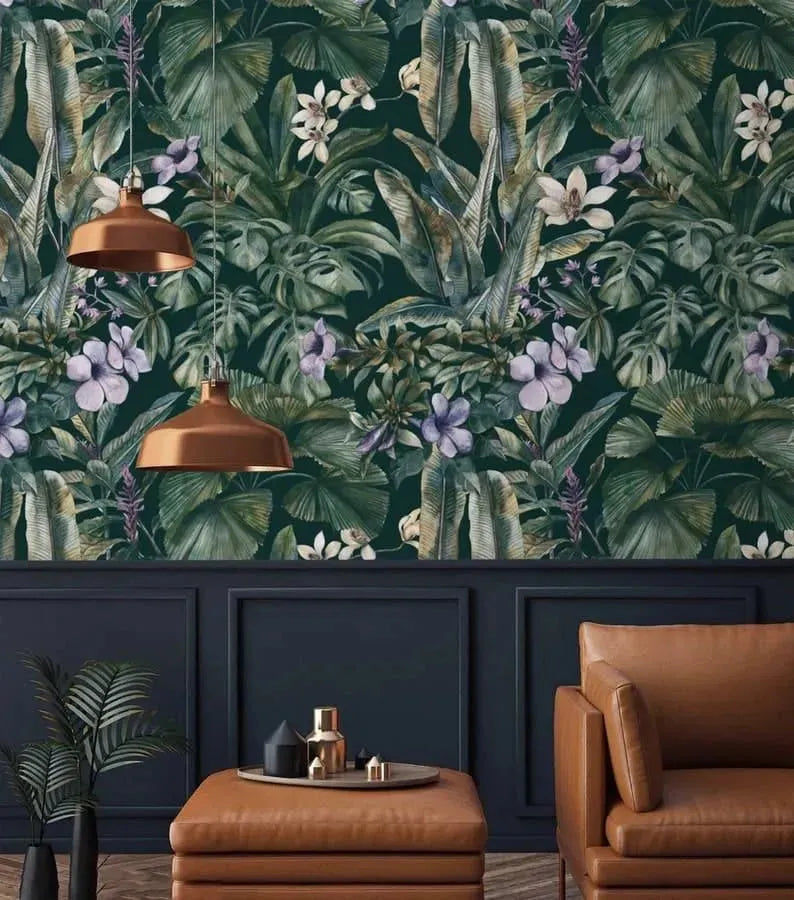 Vintage Green Monstera Tropical Wallpaper