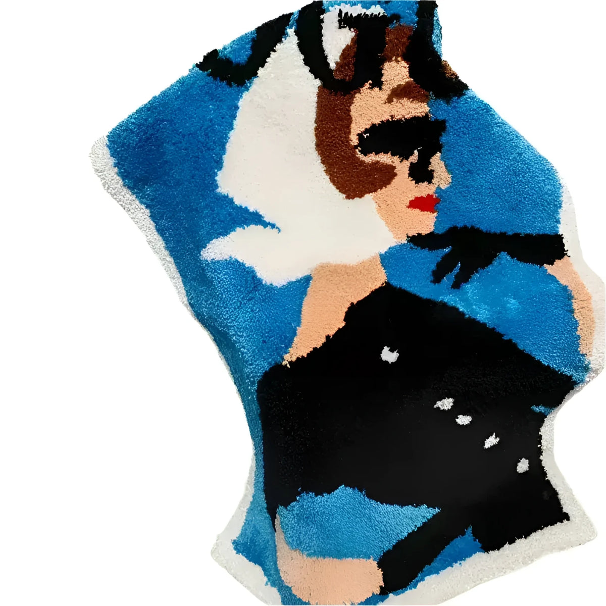 Stylish vintage magazine tufted area rug featuring a bold, colorful design with abstract shapes and vivid hues. Ideal for adding a pop of artistic flair to any living room area, this unique area rug for living rooms combines retro charm with modern style.