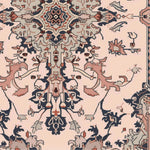 Close-up view of a Vintage Manor Hand Tufted Area Rug showcasing an intricate Persian design, perfect for adding elegance to dining rooms and bedrooms. This wool rug features a rich pattern with floral and geometric elements, ideal for formal dining room settings and as a luxurious bedroom area rug.