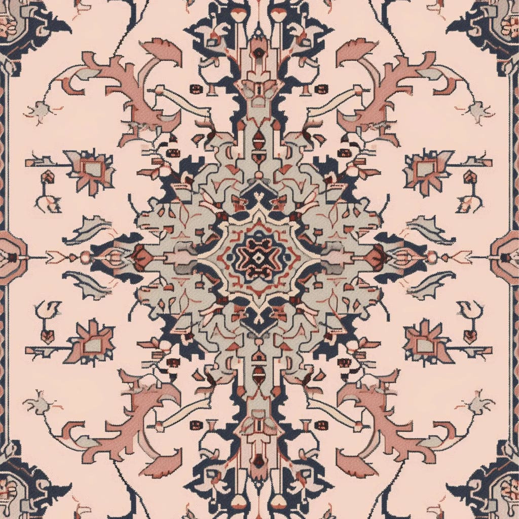 Elegant Vintage Manor Hand Tufted Area Rug featuring intricate Persian designs in soft pink and blue hues. Perfect for adding a touch of classic elegance to your dining room, bedroom, or formal dining area. This wool rug showcases a vintage pattern ideal for bedroom area rugs or formal dining room rugs.