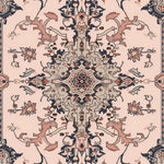 Elegant Vintage Manor Hand Tufted Area Rug featuring intricate Persian designs in soft pink and blue hues. Perfect for adding a touch of classic elegance to your dining room, bedroom, or formal dining area. This wool rug showcases a vintage pattern ideal for bedroom area rugs or formal dining room rugs.