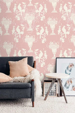 Vintage Pink Chinoiserie with birds Wallpaper