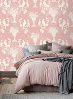 Vintage Pink Chinoiserie with birds Wallpaper