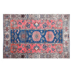 A beautifully crafted Vintage Radiance Hand Knotted Area Rug with intricate Persian-inspired designs in vibrant pink and deep blue tones. Perfect for adding a touch of elegance to any living room, this 8x10 rug captures the essence of classic vintage rugs, making it an ideal choice for those seeking stylish living room rugs.