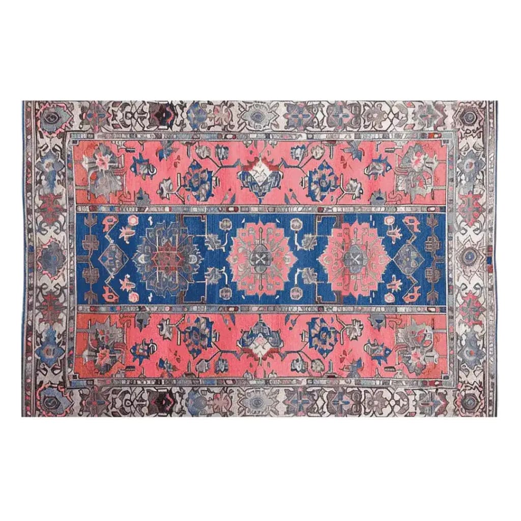 A beautifully crafted Vintage Radiance Hand Knotted Area Rug with intricate Persian-inspired designs in vibrant pink and deep blue tones. Perfect for adding a touch of elegance to any living room, this 8x10 rug captures the essence of classic vintage rugs, making it an ideal choice for those seeking stylish living room rugs.