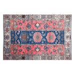 A beautifully crafted Vintage Radiance Hand Knotted Area Rug with intricate Persian-inspired designs in vibrant pink and deep blue tones. Perfect for adding a touch of elegance to any living room, this 8x10 rug captures the essence of classic vintage rugs, making it an ideal choice for those seeking stylish living room rugs.