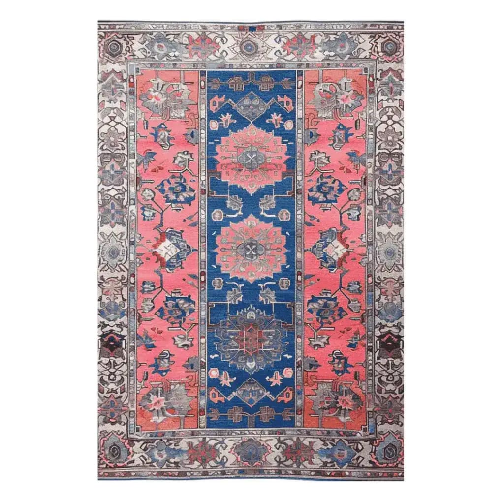 A stunning vintage radiance hand-knotted area rug featuring intricate Persian designs with a vibrant blue and red color palette. Perfect for adding a touch of elegance to living room spaces. Ideal as a living room rug in an 8x10 size, this vintage rug showcases timeless artistry and exquisite craftsmanship.