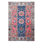 A stunning vintage radiance hand-knotted area rug featuring intricate Persian designs with a vibrant blue and red color palette. Perfect for adding a touch of elegance to living room spaces. Ideal as a living room rug in an 8x10 size, this vintage rug showcases timeless artistry and exquisite craftsmanship.