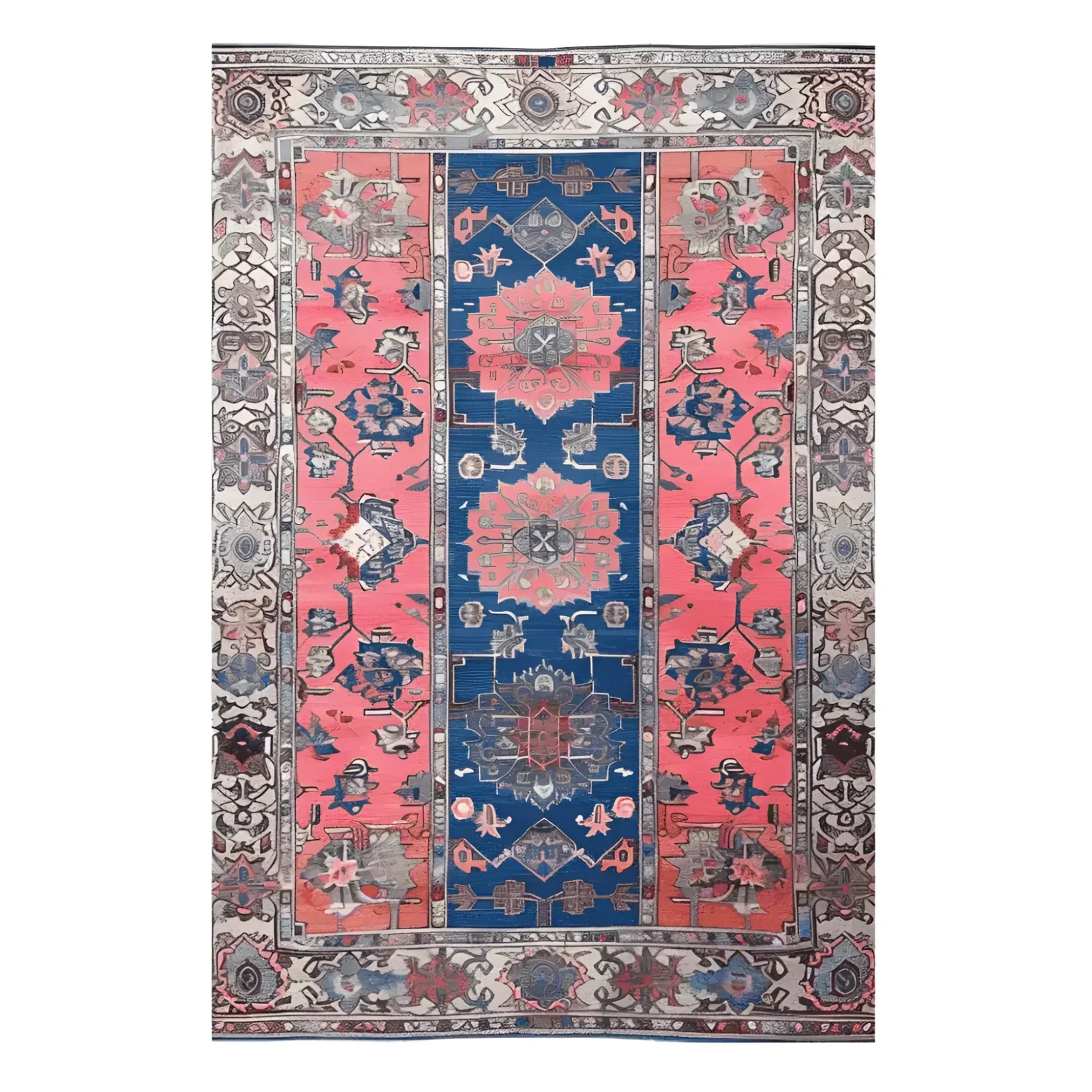 A stunning vintage radiance hand-knotted area rug featuring intricate Persian designs with a vibrant blue and red color palette. Perfect for adding a touch of elegance to living room spaces. Ideal as a living room rug in an 8x10 size, this vintage rug showcases timeless artistry and exquisite craftsmanship.