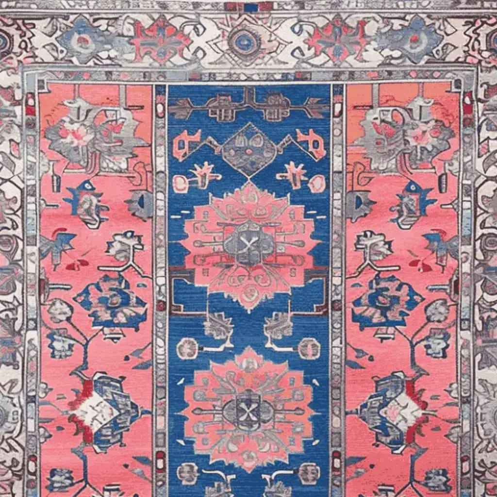 Vibrant Vintage Radiance Hand Knotted Area Rug showcasing intricate Persian designs in bold blue and pink tones. Perfect as a centerpiece for rugs for living room, this vintage rug adds a touch of elegance to any space. Ideal for living room rugs 8x10, its detailed patterns bring an authentic Persian rug feel.