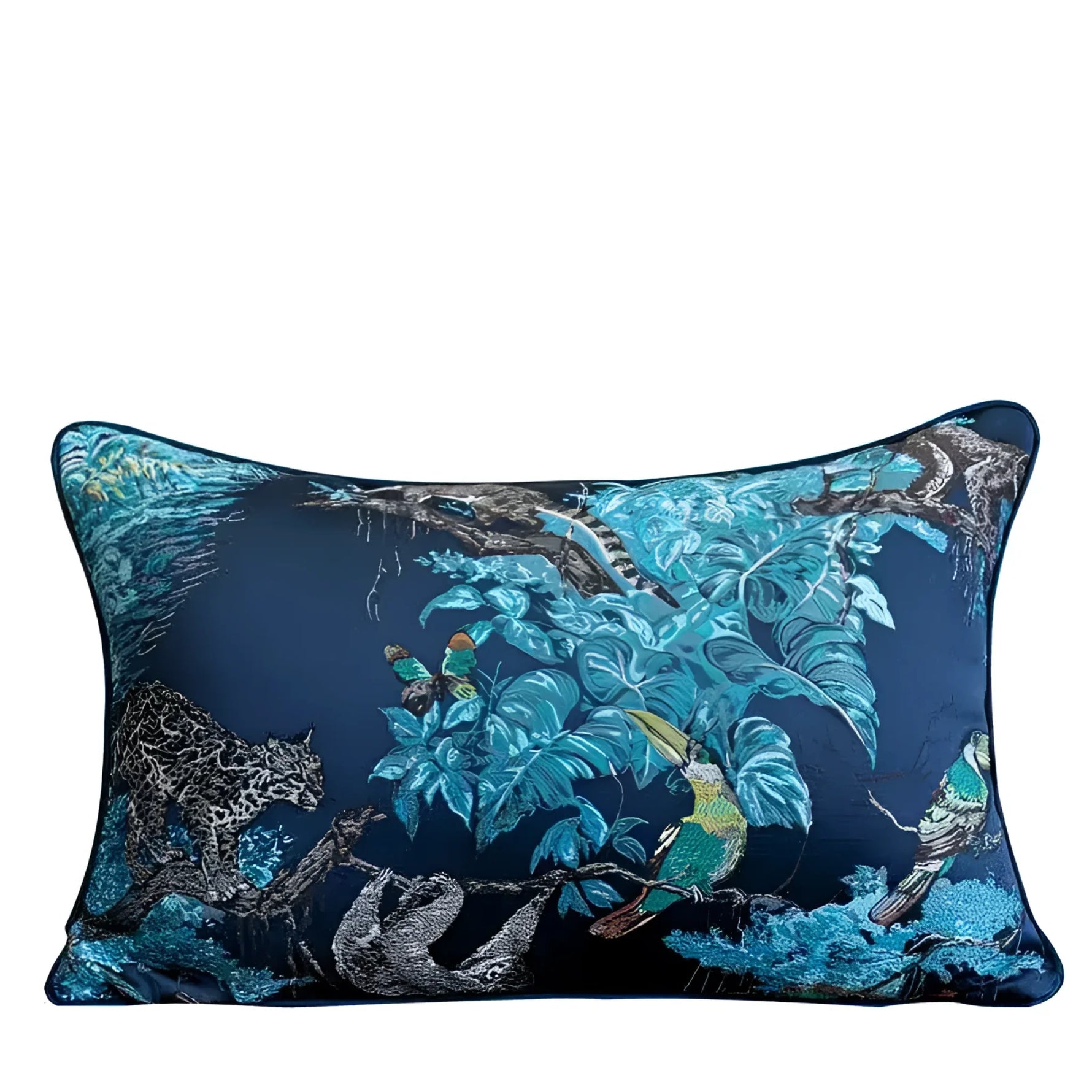 Vintage toucan jacquard throw pillow cover featuring vibrant colors and intricate wildlife design.