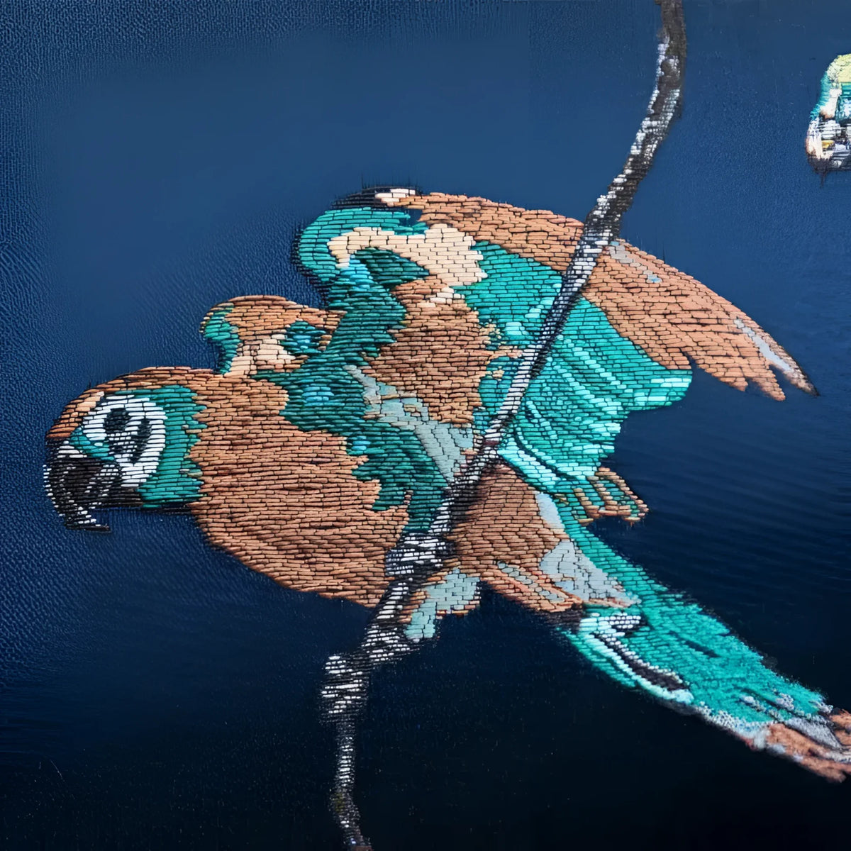 Vintage toucan jacquard throw pillow cover featuring intricate embroidery of a toucan on a dark blue background.