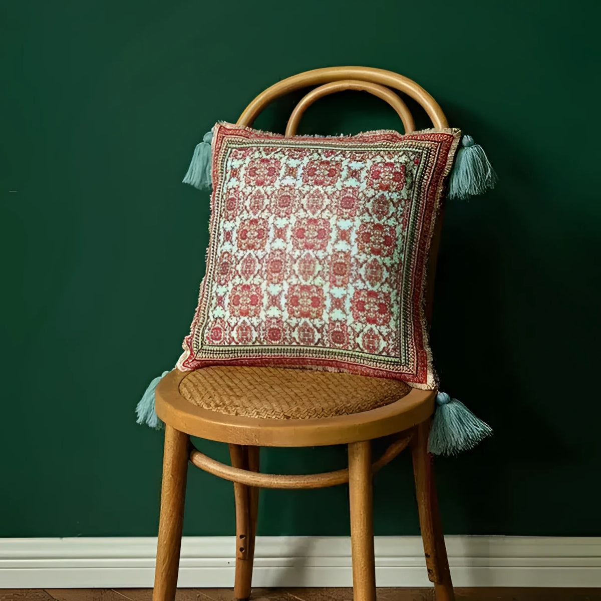 Vintage Velvet Floral Cushion Cover with Tassels Enchanted Throw Pillow Cover