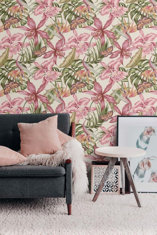 Vintage Watercolored Tropical Monstera Floral Wallpaper - MAIA HOMES