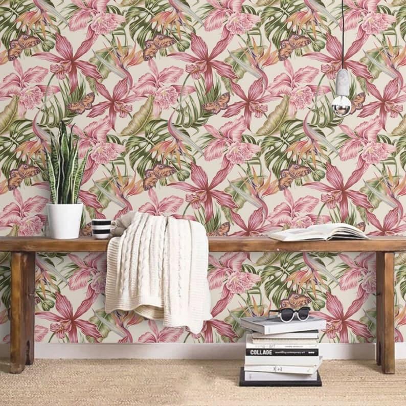 Vintage Watercolored Tropical Monstera Floral Wallpaper - MAIA HOMES