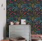 Vintage Willows Leaves and Flowers on Dark Wallpaper 