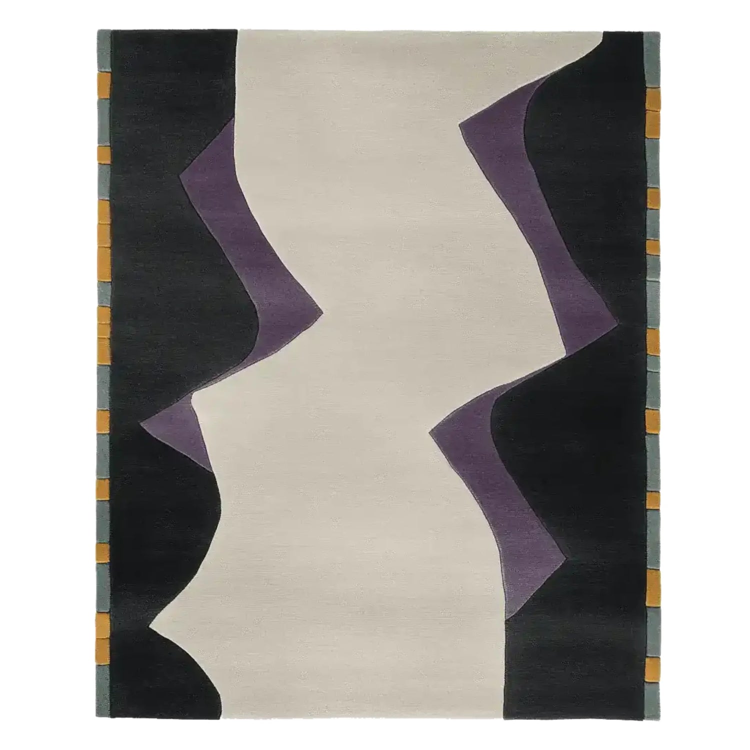 Modern office with a desk, chairs, bookshelves, a contemporary hand-tufted wool rug, and abstract art.