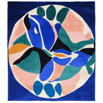 A vibrant and contemporary area rug featuring a bold abstract design with a mix of blues, greens, pinks, and oranges. This hand-tufted wool rug is perfect as a square area rug, ideal for enhancing the aesthetics of any living room space. The artistic pattern adds a modern touch, making it a standout piece among living room rugs 8x10.