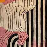 A vibrant area rug featuring abstract, vivid shapes in pink, black, and orange hues, perfect for adding a contemporary touch to living rooms or bedrooms. This hand-tufted wool rug combines artistic flair with a cozy feel, making it an ideal choice for bedroom rugs or area rugs for living room spaces.