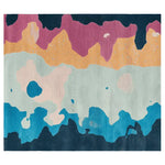 Vivid Wave Drift Hand Tufted Area Rug with an abstract design, featuring vibrant hues of pink, orange, blue, and cream. This contemporary rug is perfect for adding a splash of color to any living room. Made from high-quality wool, it offers both style and comfort underfoot.