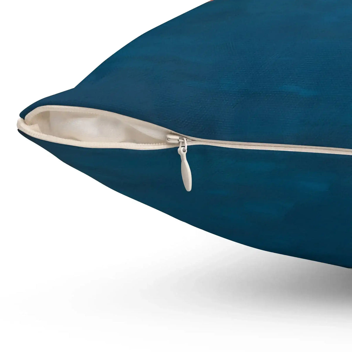 Void Walk Throw Pillow navy-blue reverse side detail with white zipper closure, minimal design