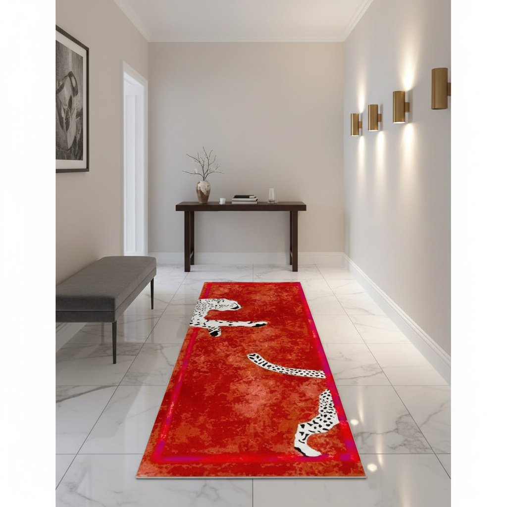 Walking Wild Cat Leopard on Silk Road Hand Tufted Wool Rug 5ft