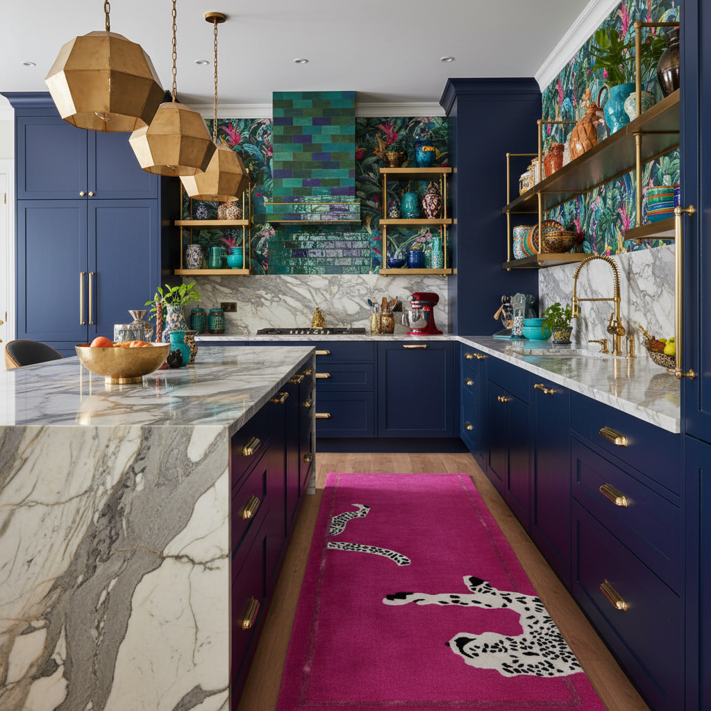 Walking Wild Cat Leopard on Silk Road Hand Tufted Wool Rug - Pink