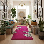 Walking Wild Cat Leopard on Silk Road Hand Tufted Wool Rug - Pink