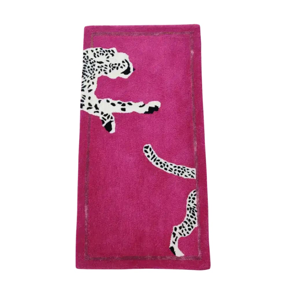 Walking Wild Cat Leopard on Silk Road Hand Tufted Wool Rug - Pink