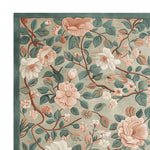 The Wandering Bloom Trail Hand Tufted Area Rug showcases an intricate floral design with delicate pink and white blossoms and lush green leaves on a soft blue background. This elegant floral rug is perfect for adding a touch of nature-inspired beauty to your living room. Made from high-quality wool, this area rug is both comfortable and durable, making it an ideal choice for living room area rugs.