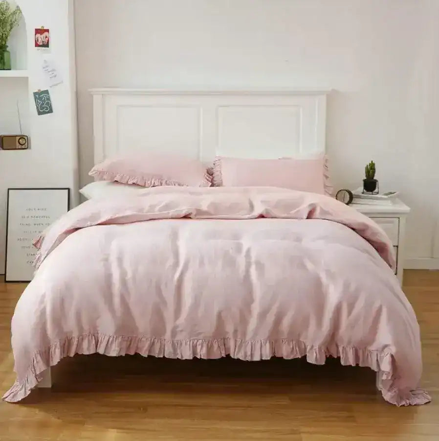 100% Washed Linen Duvet Cover Set - Blush Pink - MAIA HOMES