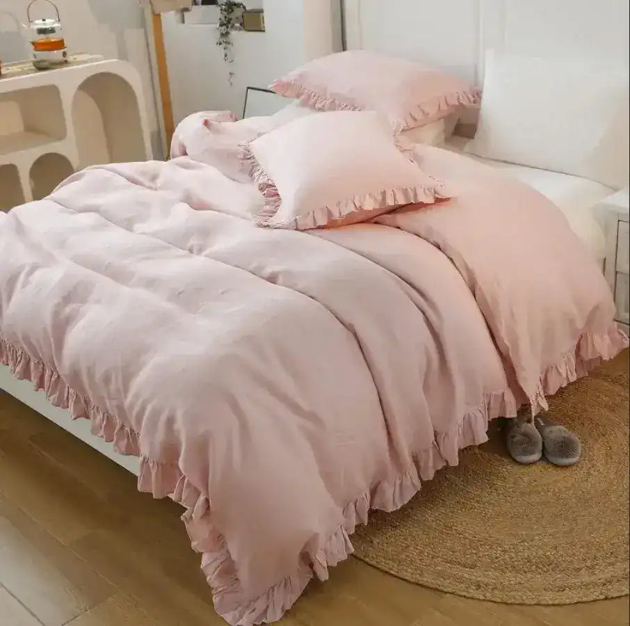 100% Washed Linen Duvet Cover Set - Blush Pink - MAIA HOMES