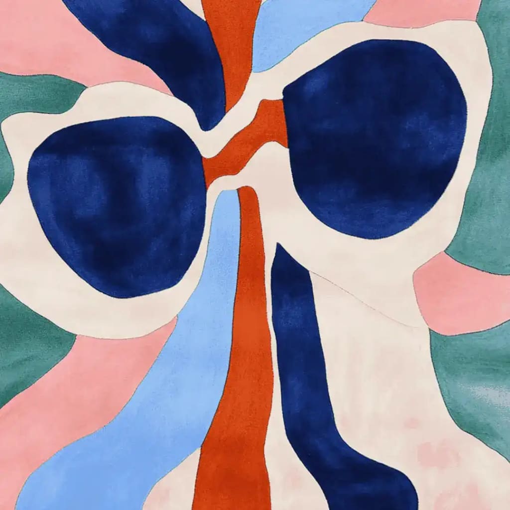 This vibrant, hand-tufted area rug features an abstract design in bold colors, perfect for adding a contemporary touch to your living room. This wool rug showcases deep blues, rich reds, and soft pastels, making it an ideal square area rug for large living spaces.