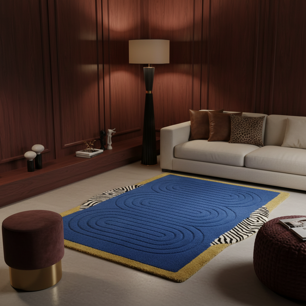 Water Earth and Sun Hand Tufted Wool Rug - Dark Blue