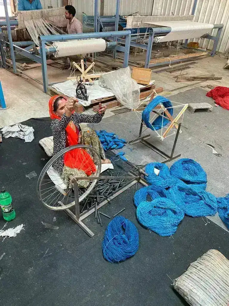 Water Earth and Sun Hand Tufted Wool Rug - Dark Blue - 1001 KNOTS