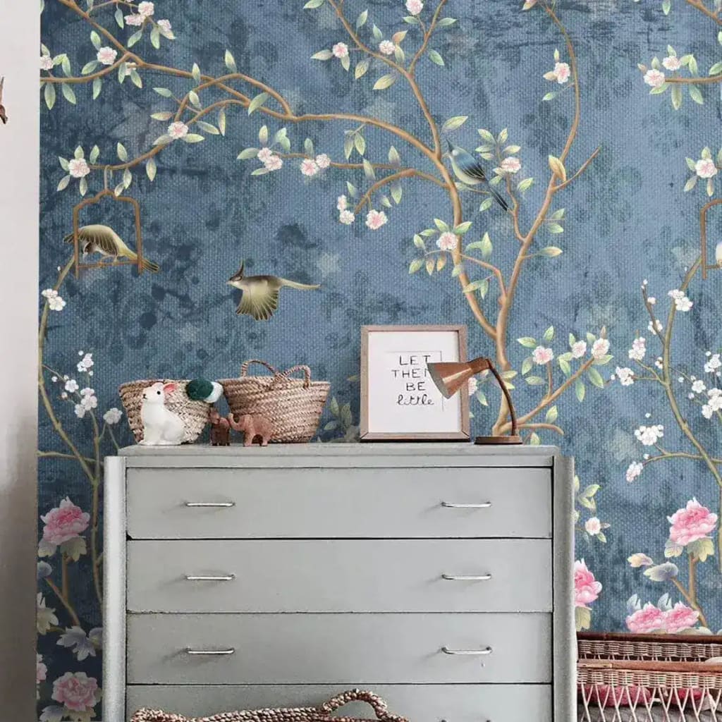 Watercolor Blue Chinoiserie Wallpaper