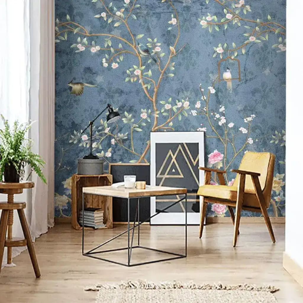 Watercolor Blue Chinoiserie Wallpaper