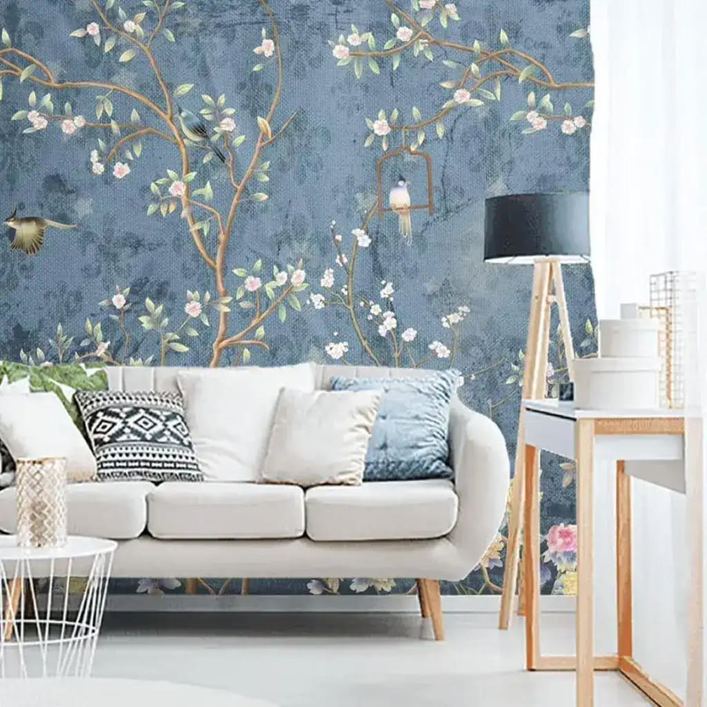 Watercolor Blue Chinoiserie Wallpaper