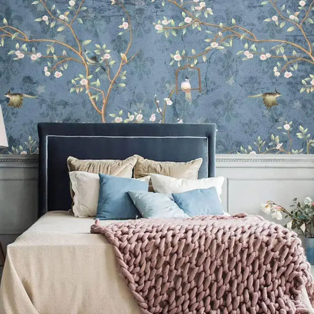 Watercolor Blue Chinoiserie Wallpaper