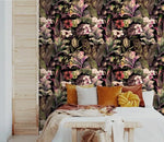 Watercolor Tropical Floral Dark Wallpaper