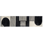 Contemporary Wave Sketch Hand Tufted Wool Runner Rug featuring a striking black and white abstract pattern. Perfect for enhancing kitchen, hallway, or bathroom spaces with its modern design and high-quality wool material.