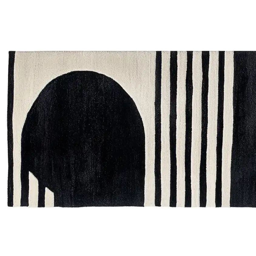 Contemporary Wave Sketch Hand Tufted Wool Runner Rug featuring a bold black and white abstract design, perfect for kitchen runner rugs, hallway runner rug, or bathroom runner rug. The intricate wool pattern adds elegance to any space, making it an ideal choice for kitchen rugs.
