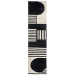 Top view of the Wave Sketch Hand Tufted Wool Rug, featuring a contemporary black and white abstract design. This runner rug is perfect for kitchens, hallways, or bathrooms, adding a modern touch to any space. Made from high-quality wool, it's a durable and stylish choice for kitchen runner rugs or hallway runner rugs.